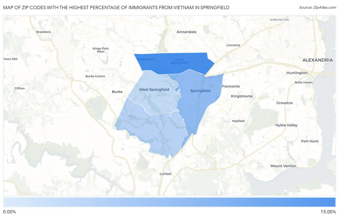 Zip Codes with the Highest Percentage of Immigrants from Vietnam in Springfield Map