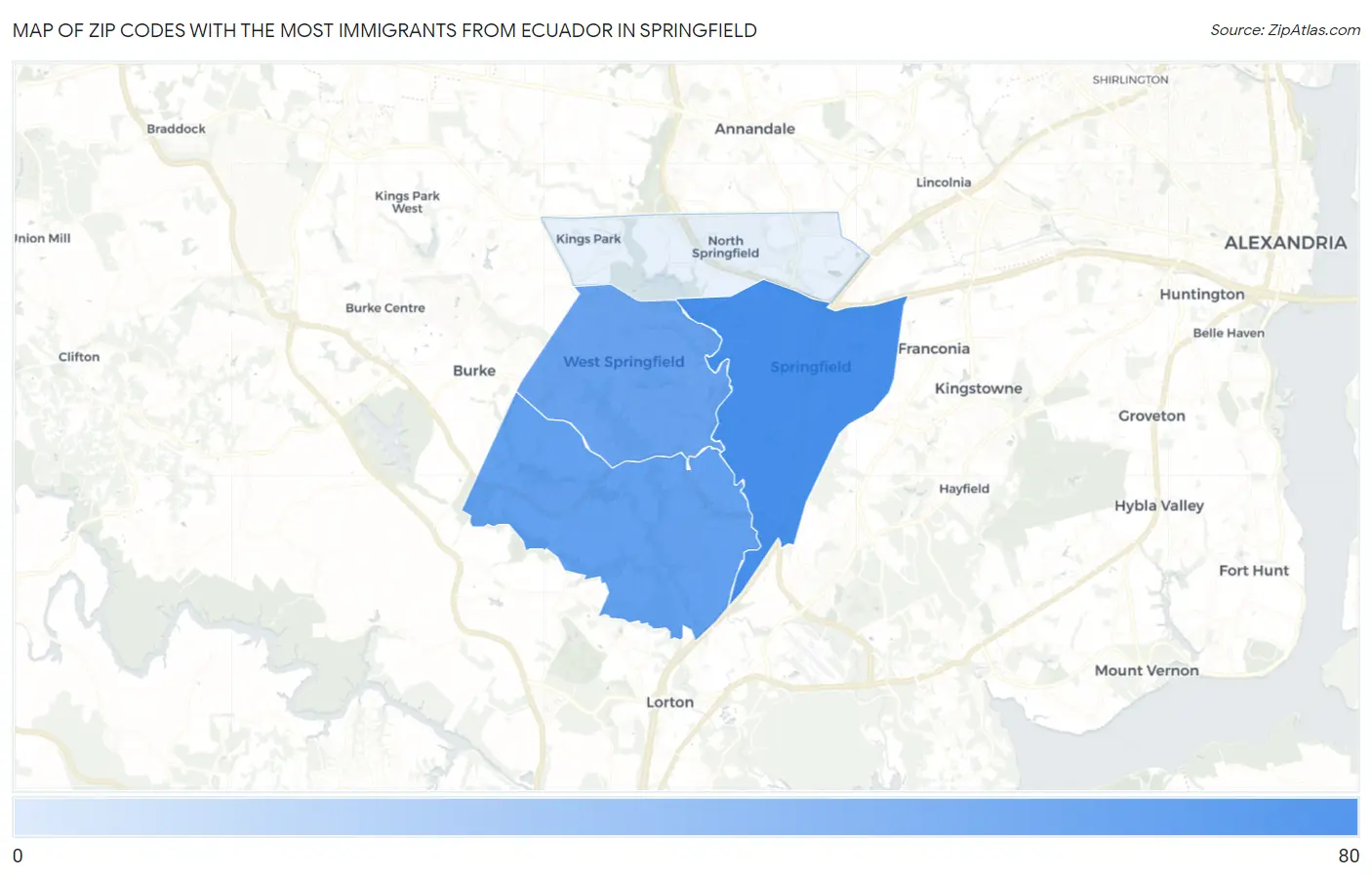 Zip Codes with the Most Immigrants from Ecuador in Springfield Map