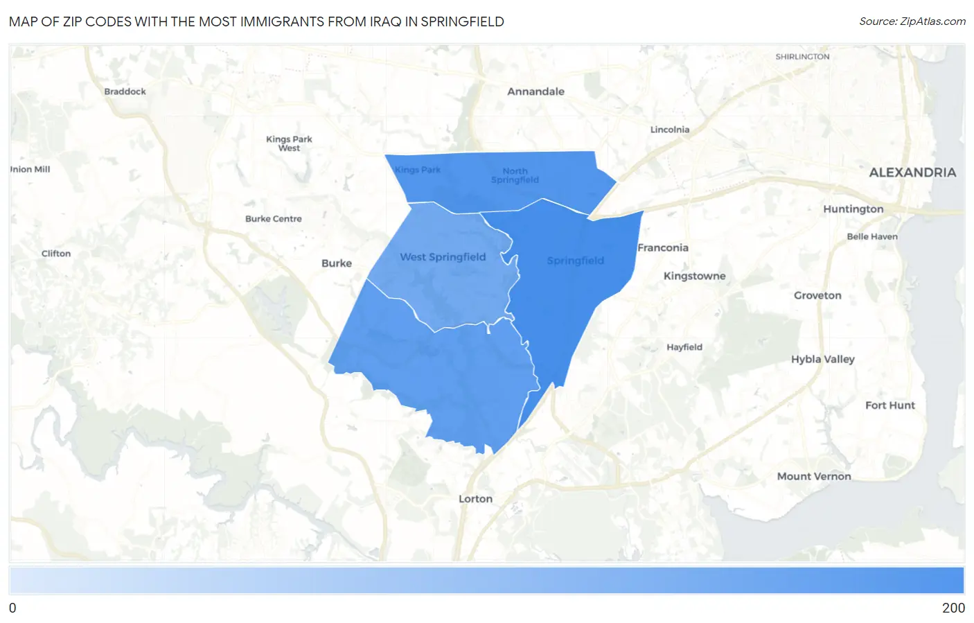 Zip Codes with the Most Immigrants from Iraq in Springfield Map