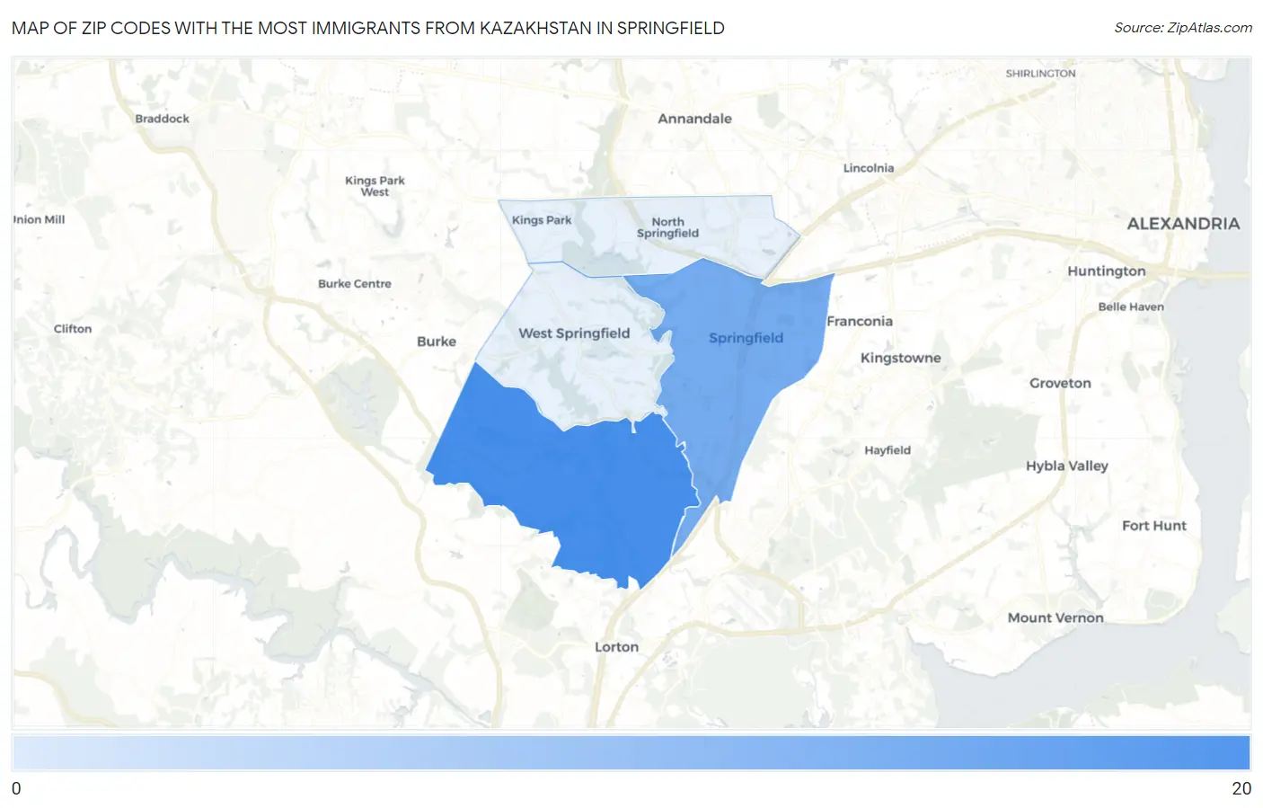 Zip Codes with the Most Immigrants from Kazakhstan in Springfield Map