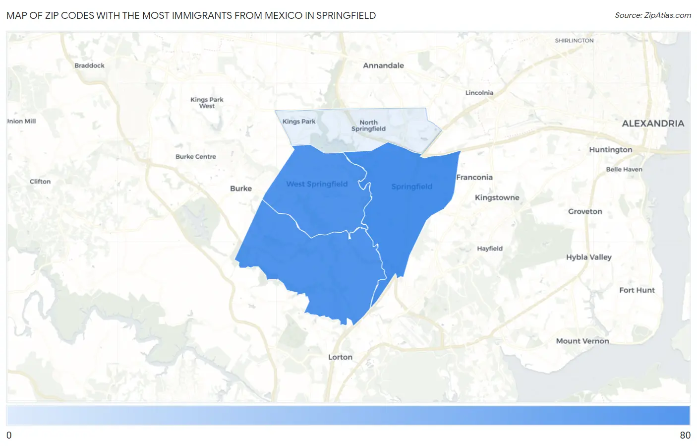 Zip Codes with the Most Immigrants from Mexico in Springfield Map