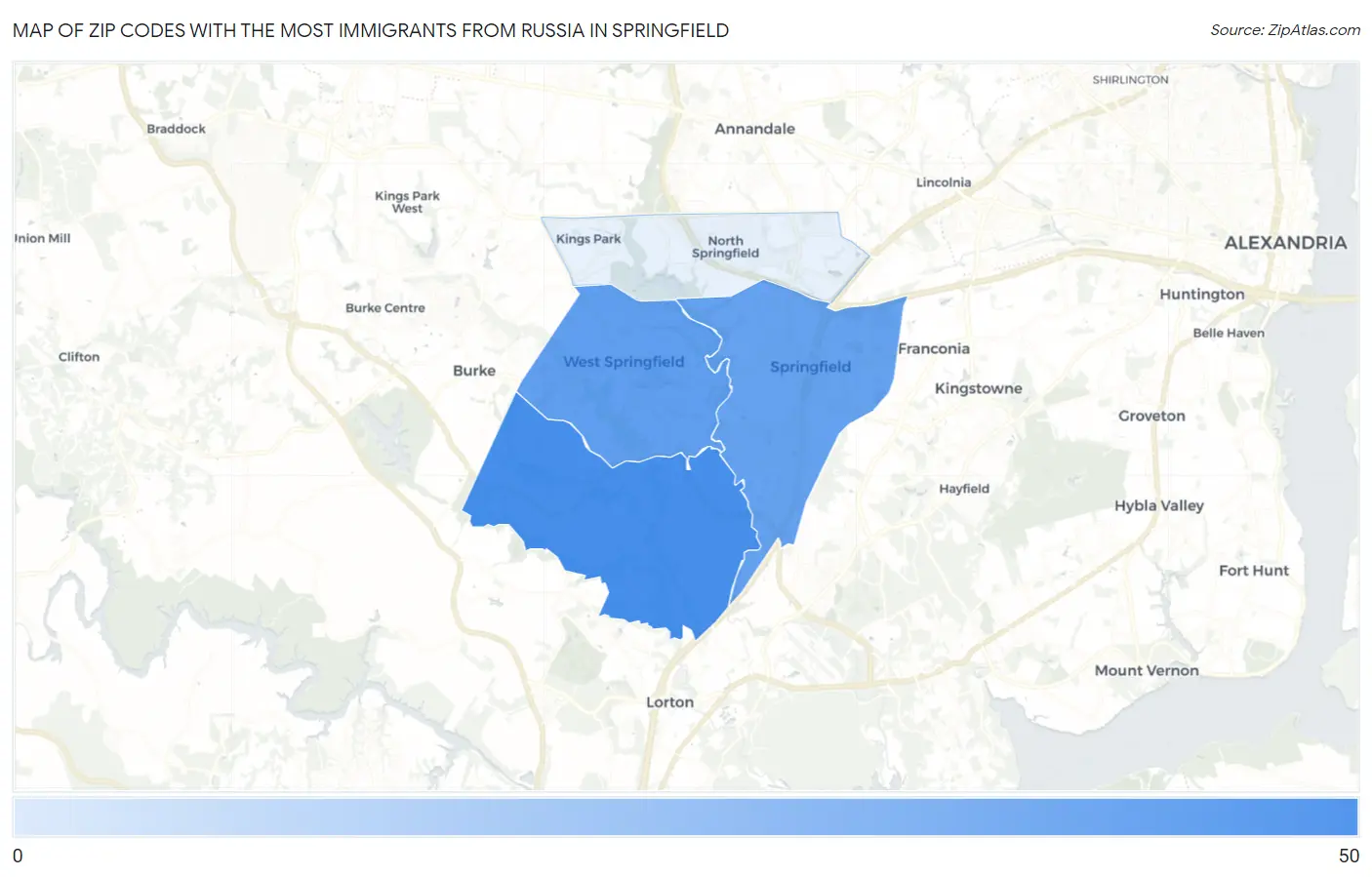 Zip Codes with the Most Immigrants from Russia in Springfield Map