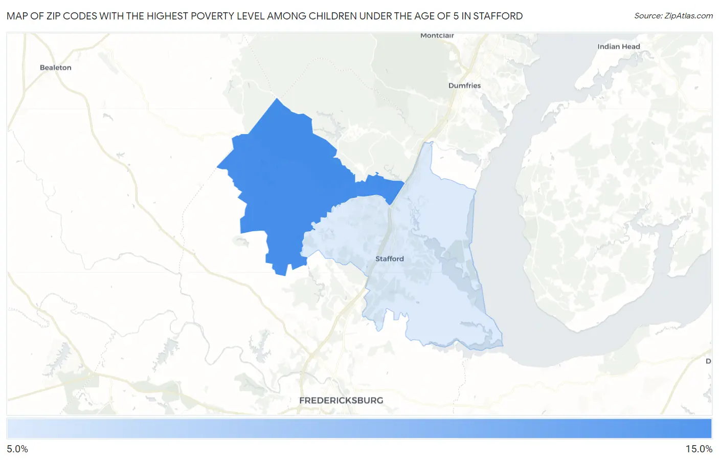 Zip Codes with the Highest Poverty Level Among Children Under the Age of 5 in Stafford Map