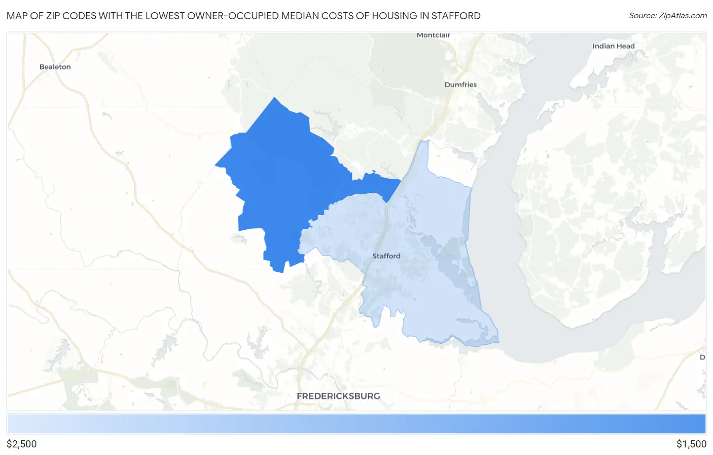 Zip Codes with the Lowest Owner-Occupied Median Costs of Housing in Stafford Map