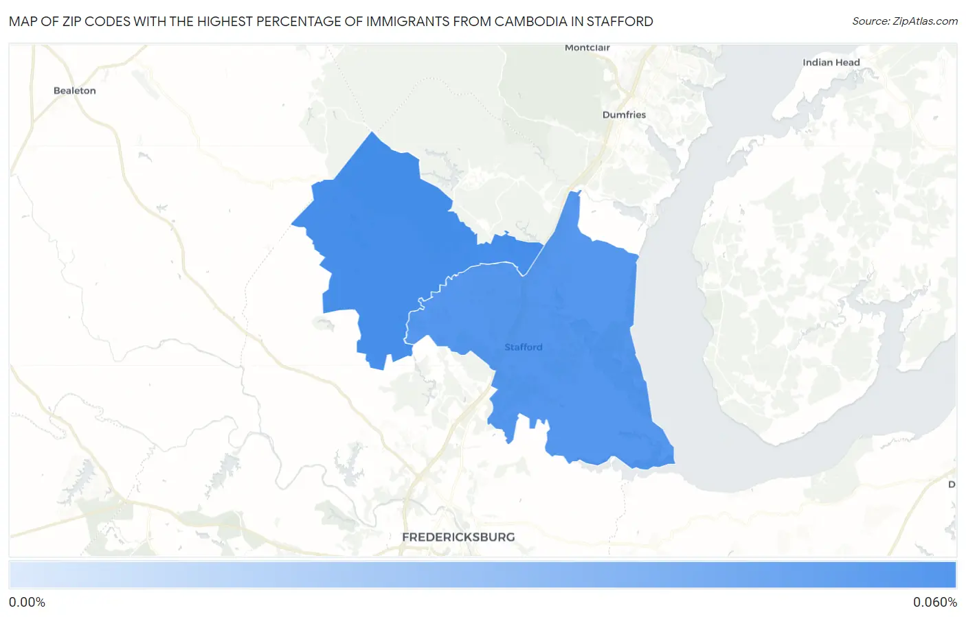 Zip Codes with the Highest Percentage of Immigrants from Cambodia in Stafford Map