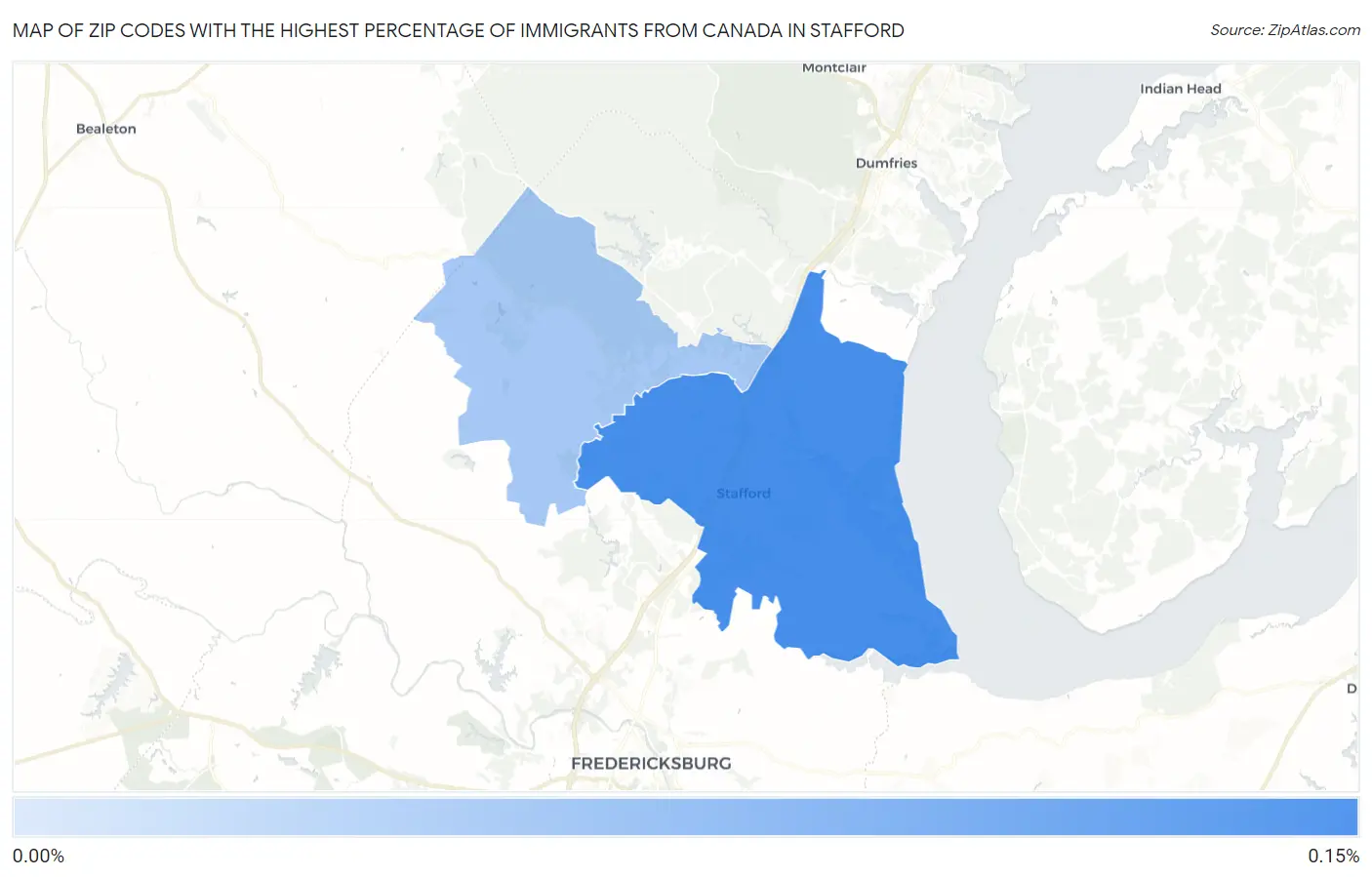 Zip Codes with the Highest Percentage of Immigrants from Canada in Stafford Map