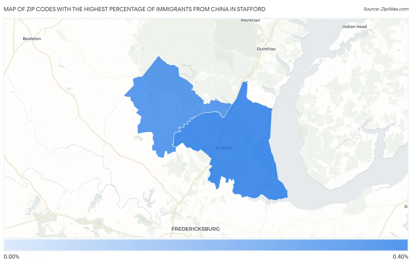 Zip Codes with the Highest Percentage of Immigrants from China in Stafford Map
