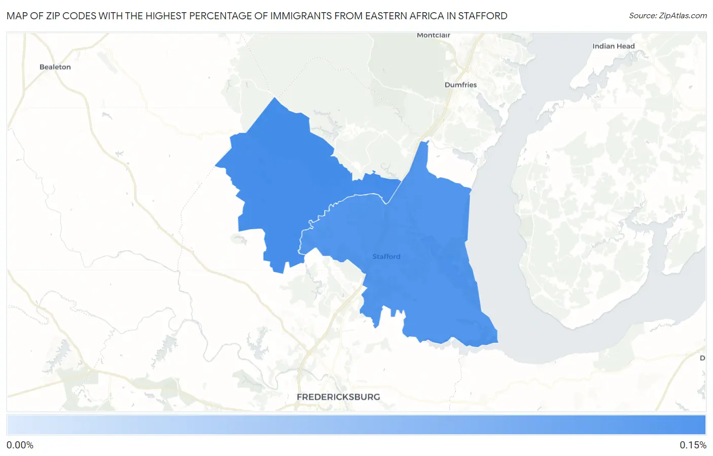 Zip Codes with the Highest Percentage of Immigrants from Eastern Africa in Stafford Map