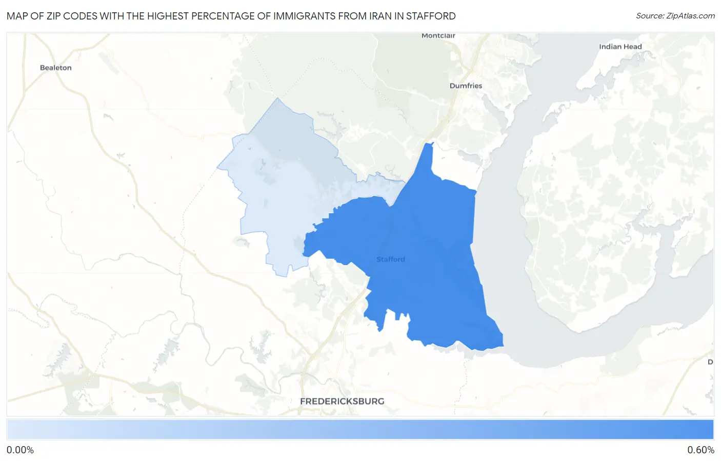 Zip Codes with the Highest Percentage of Immigrants from Iran in Stafford Map