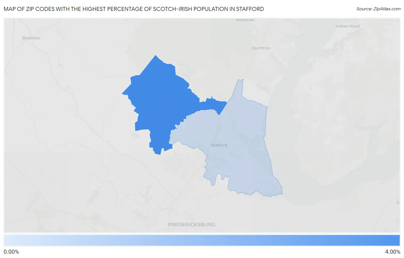 Zip Codes with the Highest Percentage of Scotch-Irish Population in Stafford Map