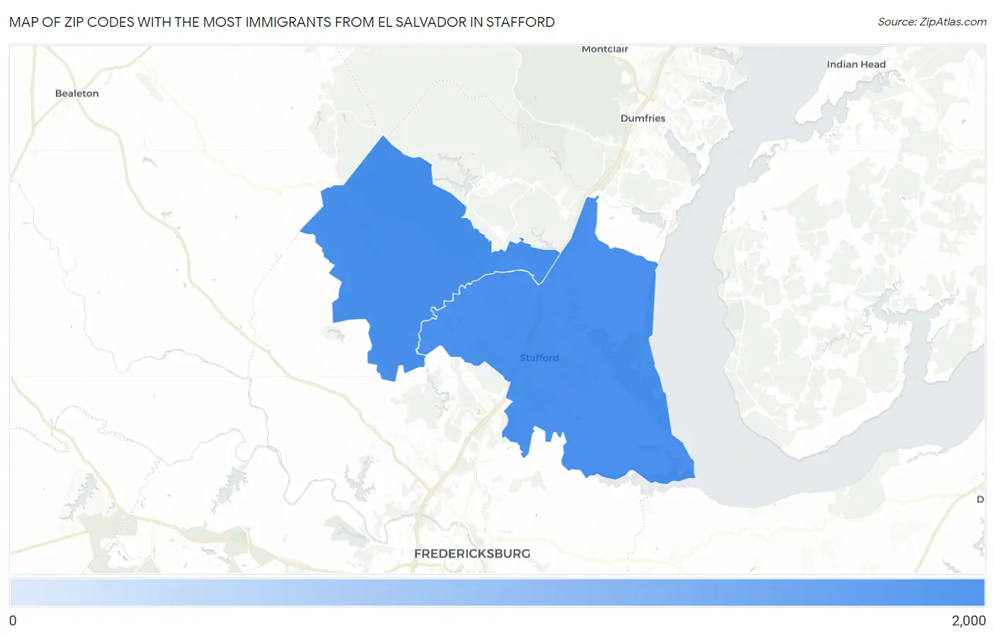 Zip Codes with the Most Immigrants from El Salvador in Stafford Map