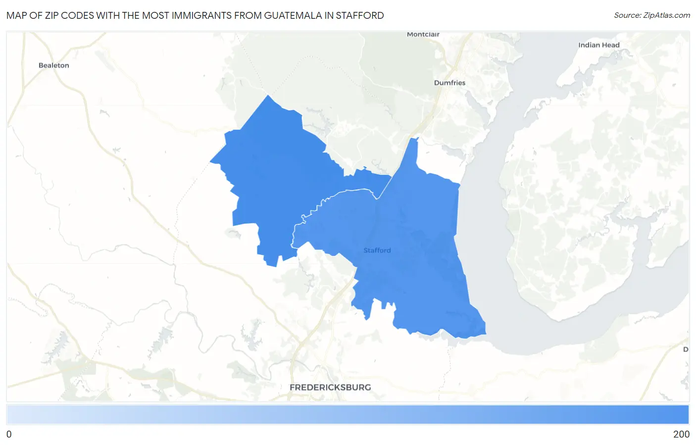 Zip Codes with the Most Immigrants from Guatemala in Stafford Map