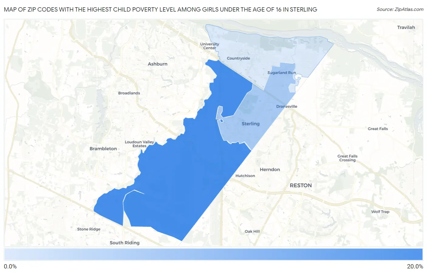 Zip Codes with the Highest Child Poverty Level Among Girls Under the Age of 16 in Sterling Map