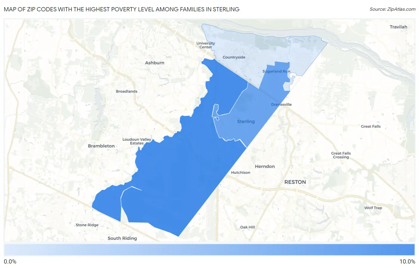 Zip Codes with the Highest Poverty Level Among Families in Sterling Map