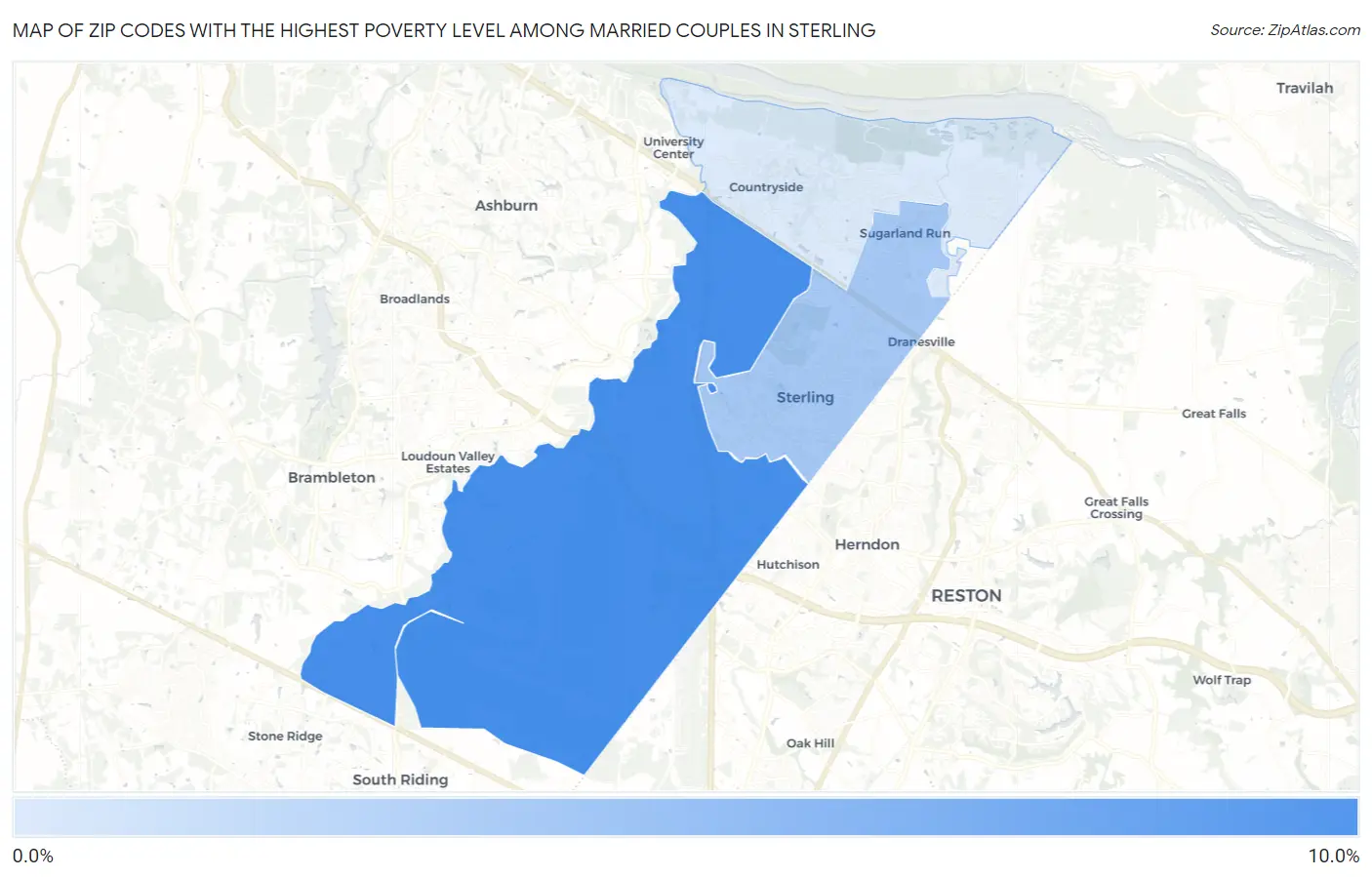 Zip Codes with the Highest Poverty Level Among Married Couples in Sterling Map