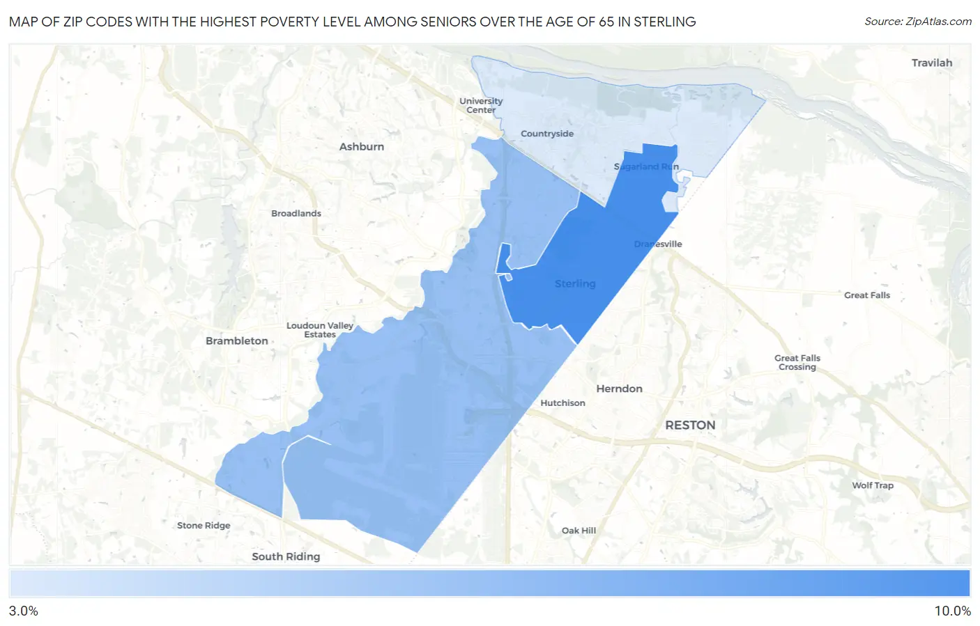 Zip Codes with the Highest Poverty Level Among Seniors Over the Age of 65 in Sterling Map