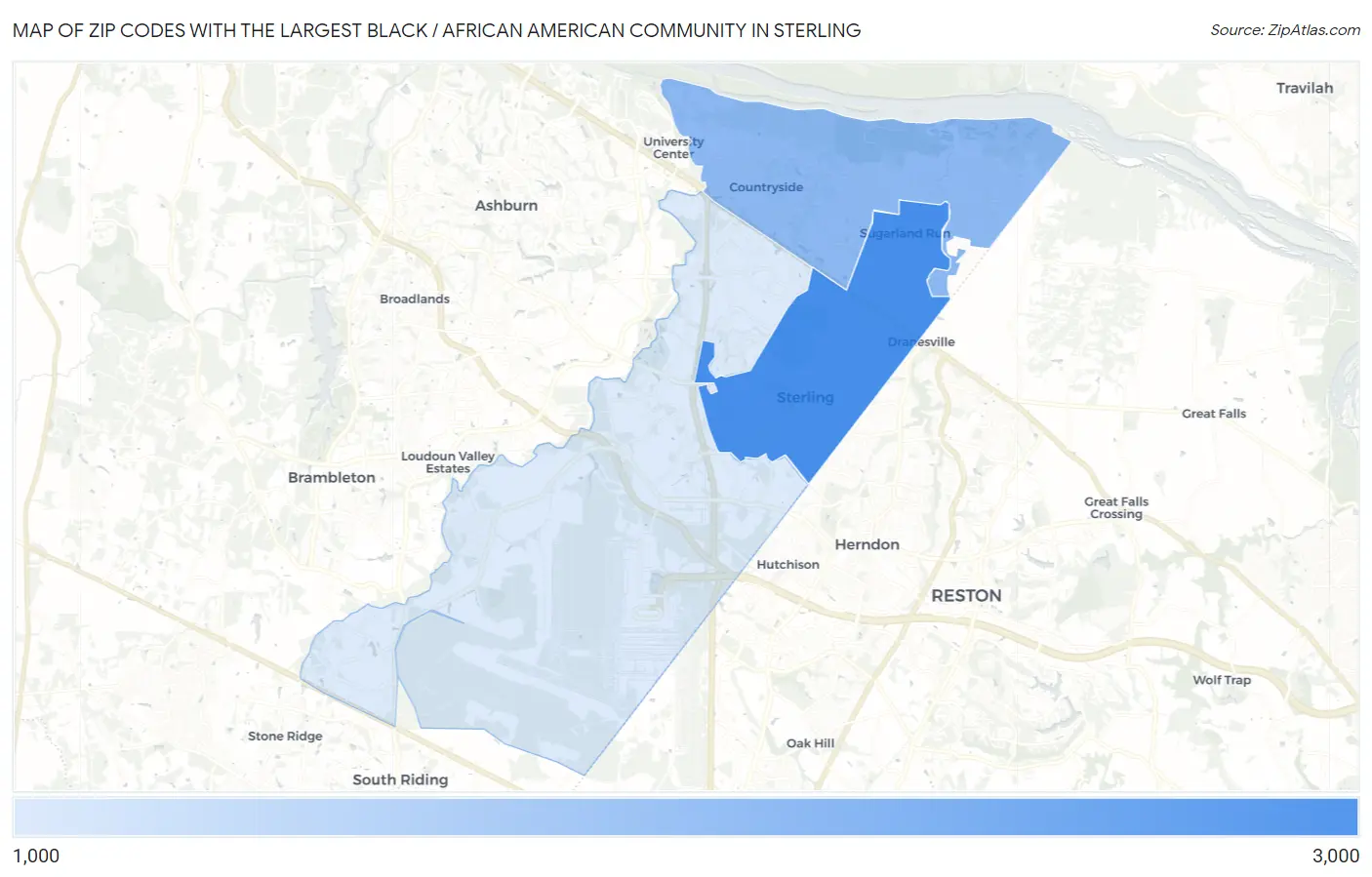 Zip Codes with the Largest Black / African American Community in Sterling Map