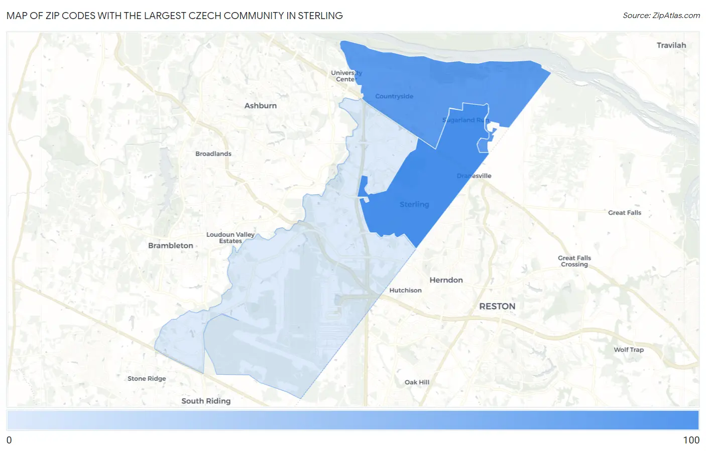 Zip Codes with the Largest Czech Community in Sterling Map