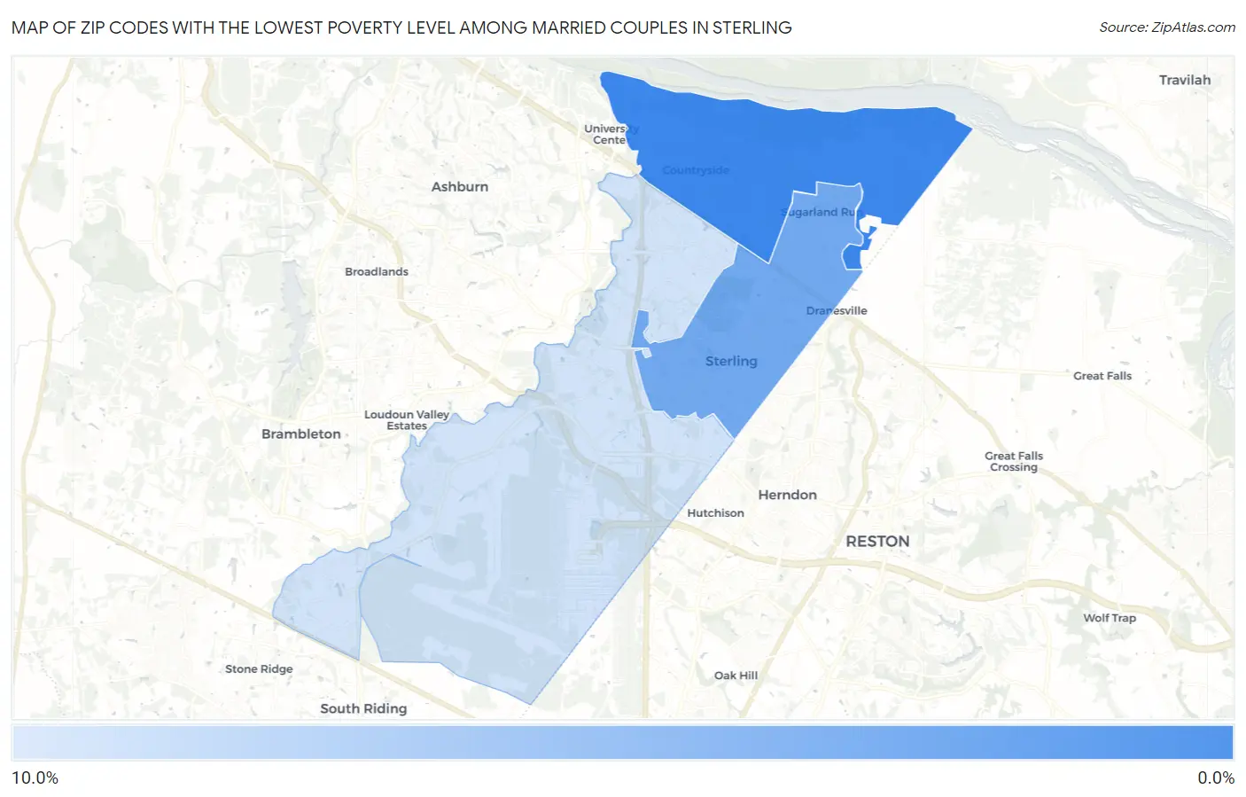 Zip Codes with the Lowest Poverty Level Among Married Couples in Sterling Map