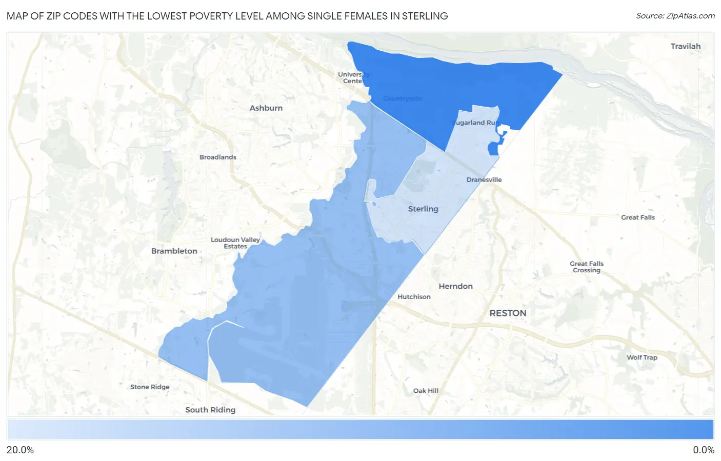Zip Codes with the Lowest Poverty Level Among Single Females in Sterling Map
