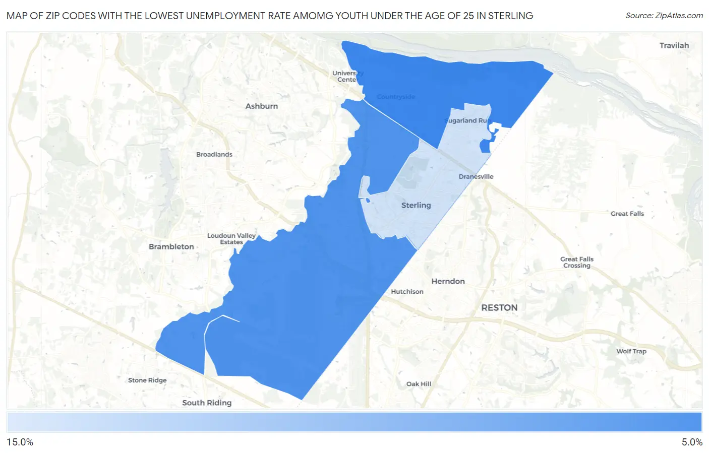 Zip Codes with the Lowest Unemployment Rate Amomg Youth Under the Age of 25 in Sterling Map