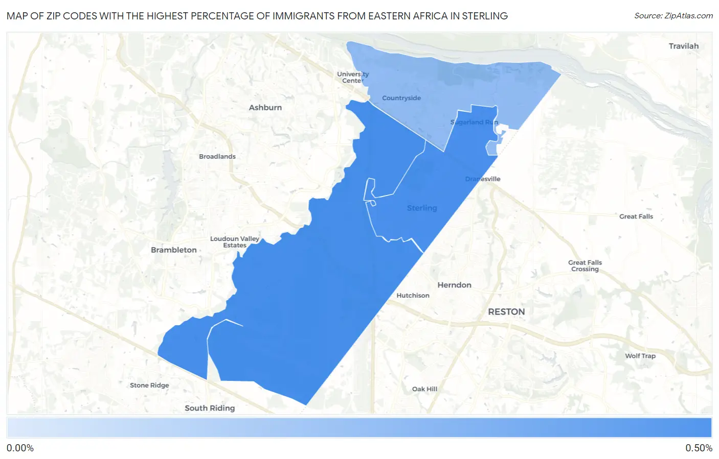 Zip Codes with the Highest Percentage of Immigrants from Eastern Africa in Sterling Map