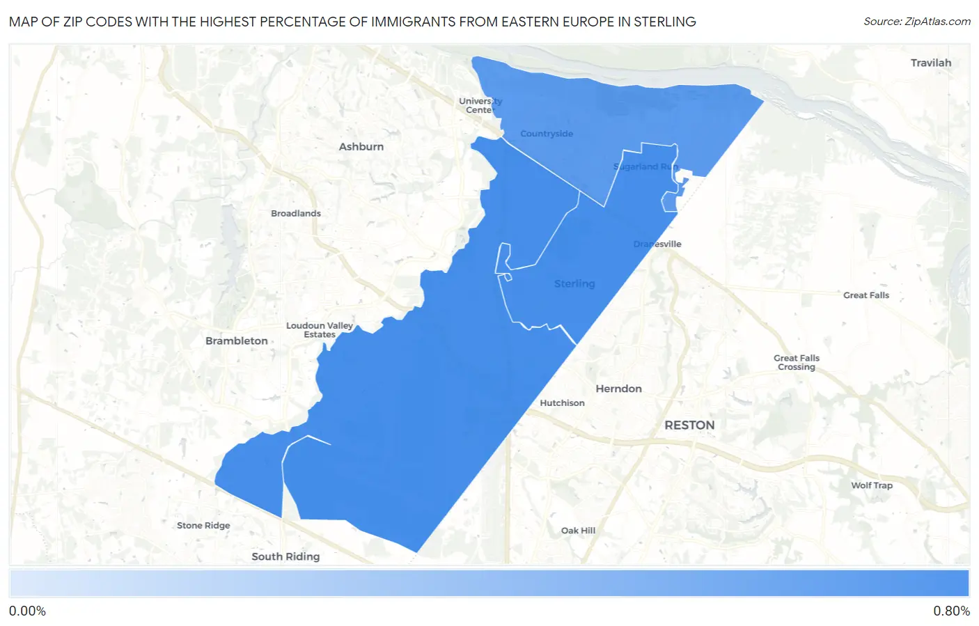 Zip Codes with the Highest Percentage of Immigrants from Eastern Europe in Sterling Map