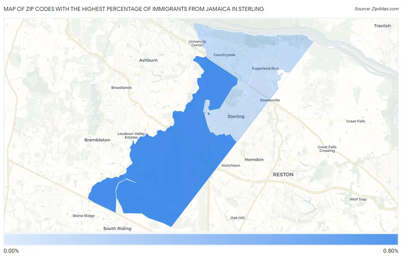 Zip Codes with the Highest Percentage of Immigrants from Jamaica in Sterling Map