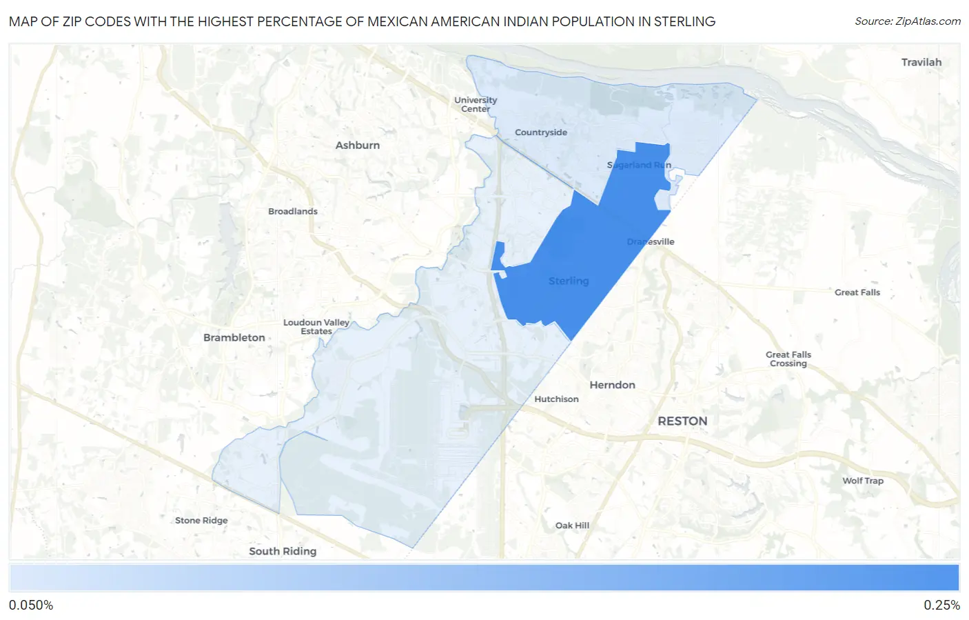 Zip Codes with the Highest Percentage of Mexican American Indian Population in Sterling Map