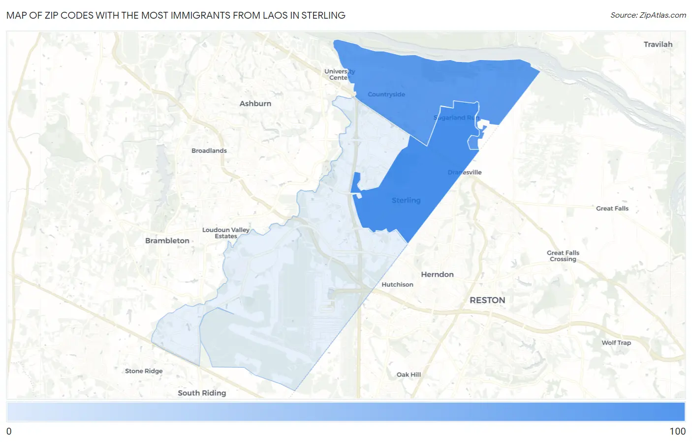 Zip Codes with the Most Immigrants from Laos in Sterling Map