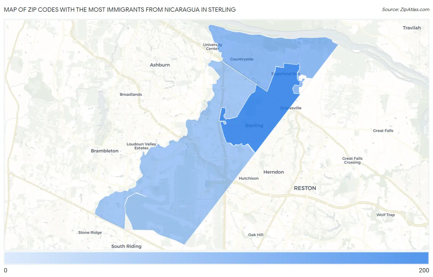 Zip Codes with the Most Immigrants from Nicaragua in Sterling Map