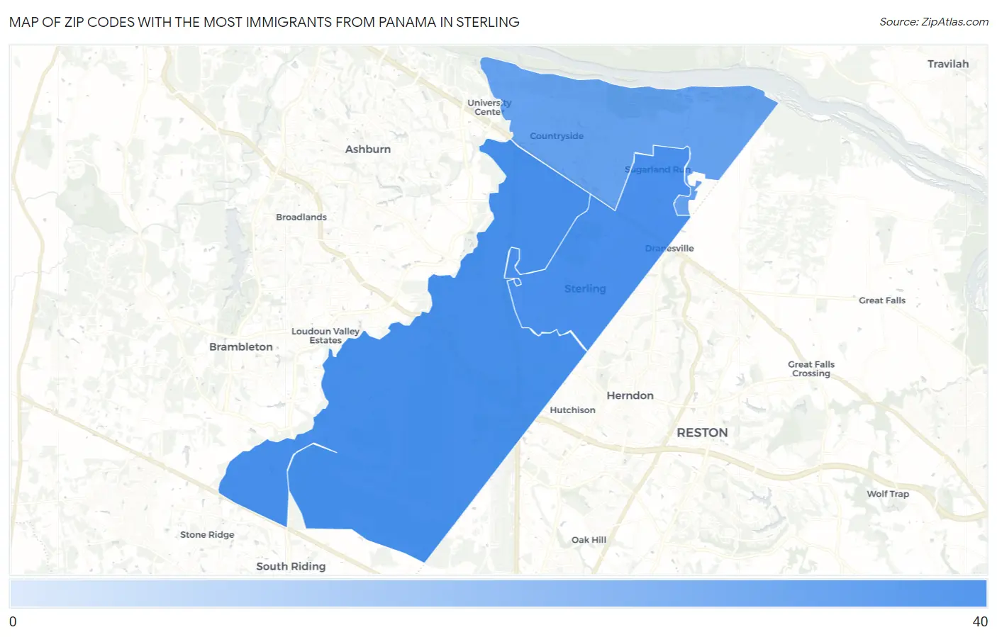 Zip Codes with the Most Immigrants from Panama in Sterling Map