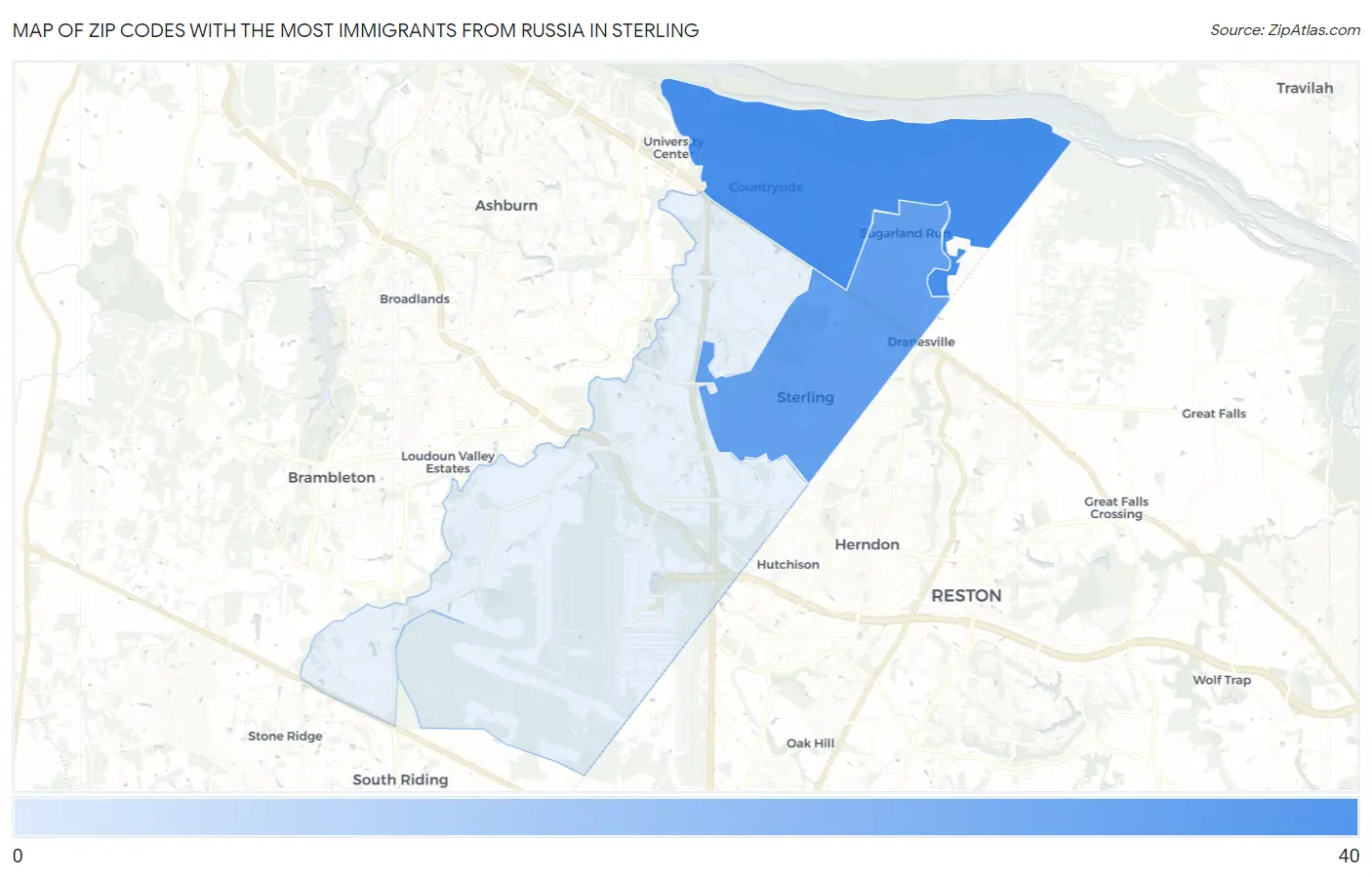Zip Codes with the Most Immigrants from Russia in Sterling Map