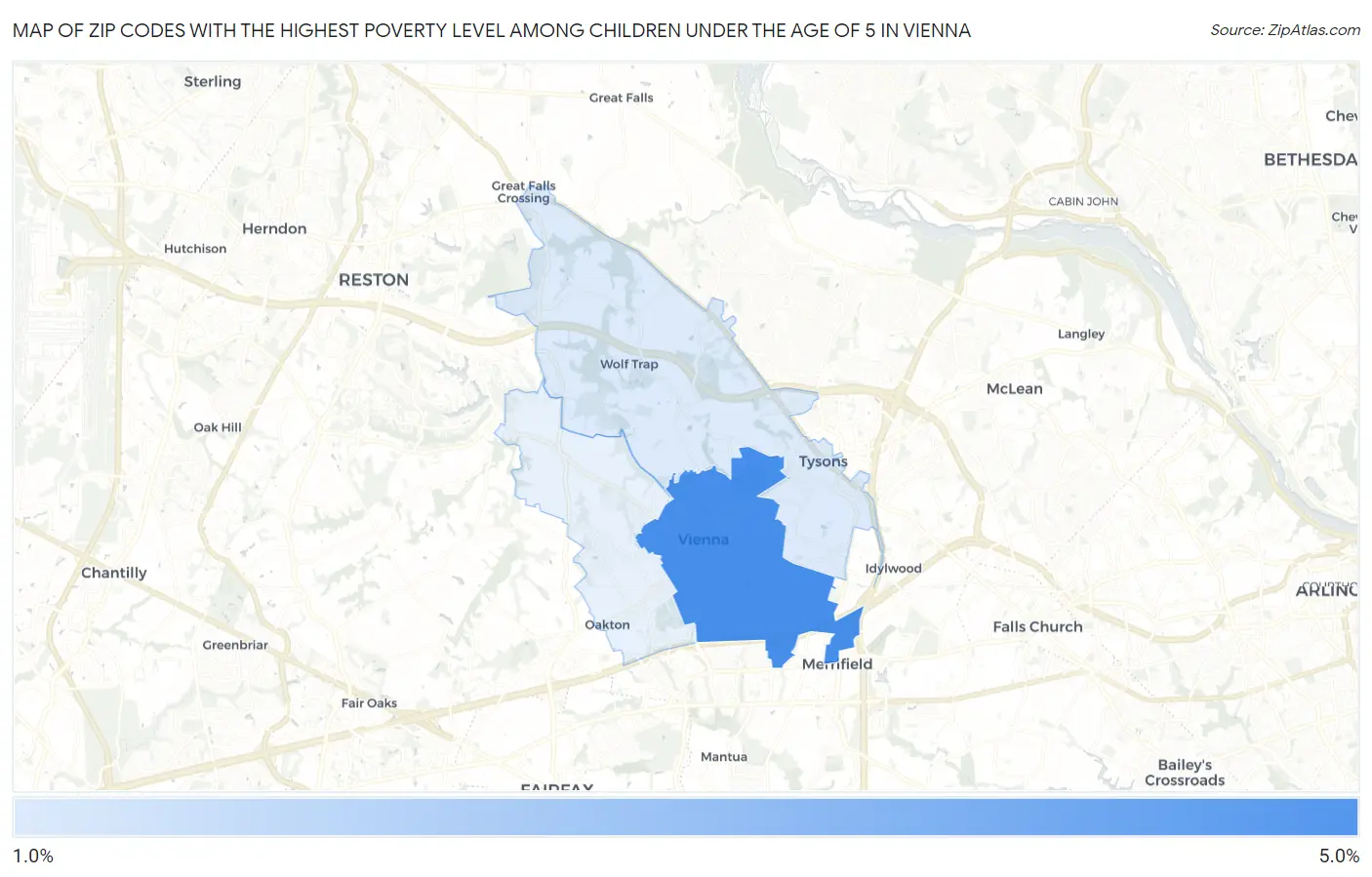 Zip Codes with the Highest Poverty Level Among Children Under the Age of 5 in Vienna Map