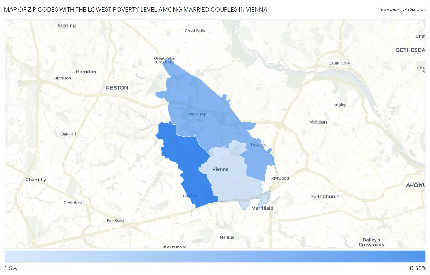 Zip Codes with the Lowest Poverty Level Among Married Couples in Vienna Map