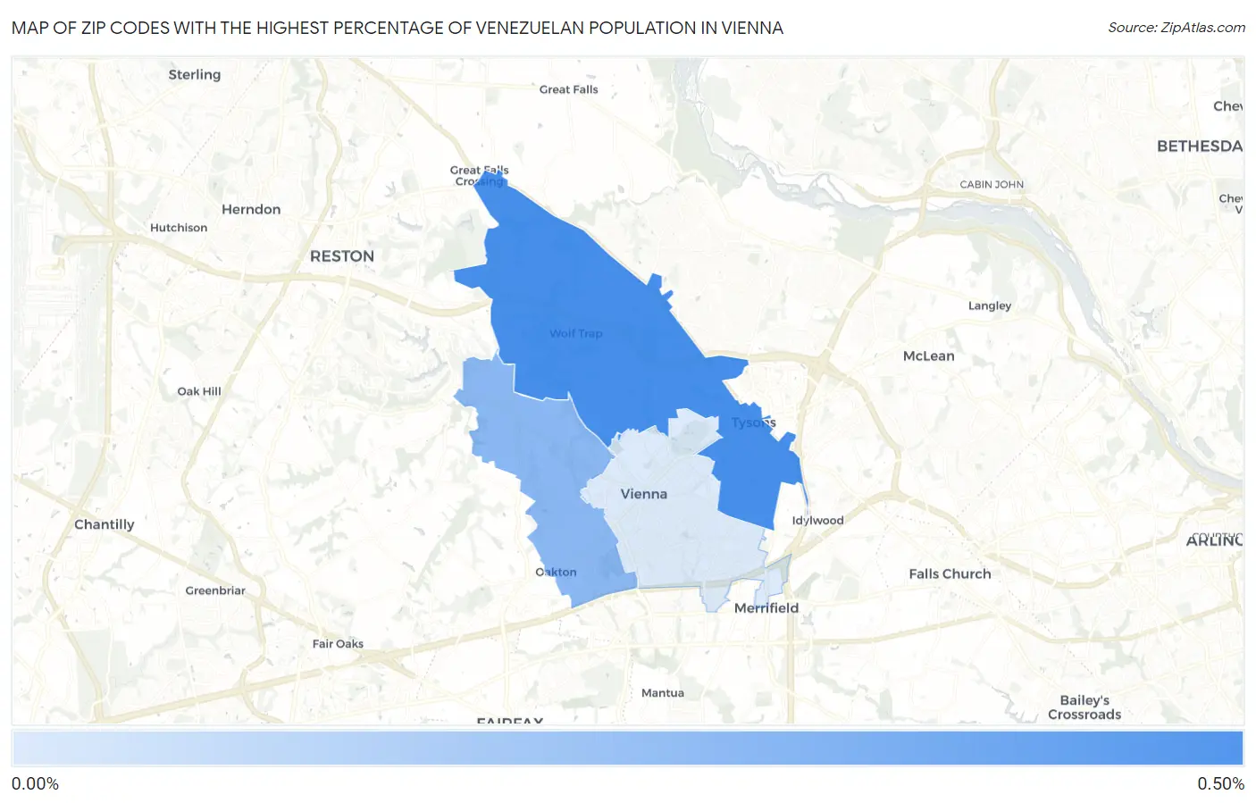 Zip Codes with the Highest Percentage of Venezuelan Population in Vienna Map