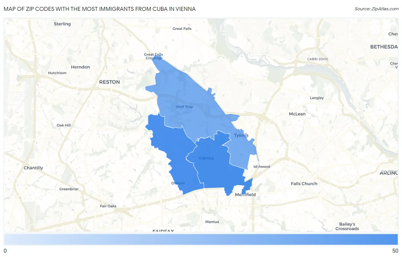 Zip Codes with the Most Immigrants from Cuba in Vienna Map