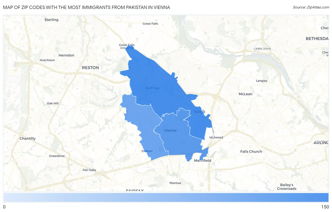 Zip Codes with the Most Immigrants from Pakistan in Vienna Map