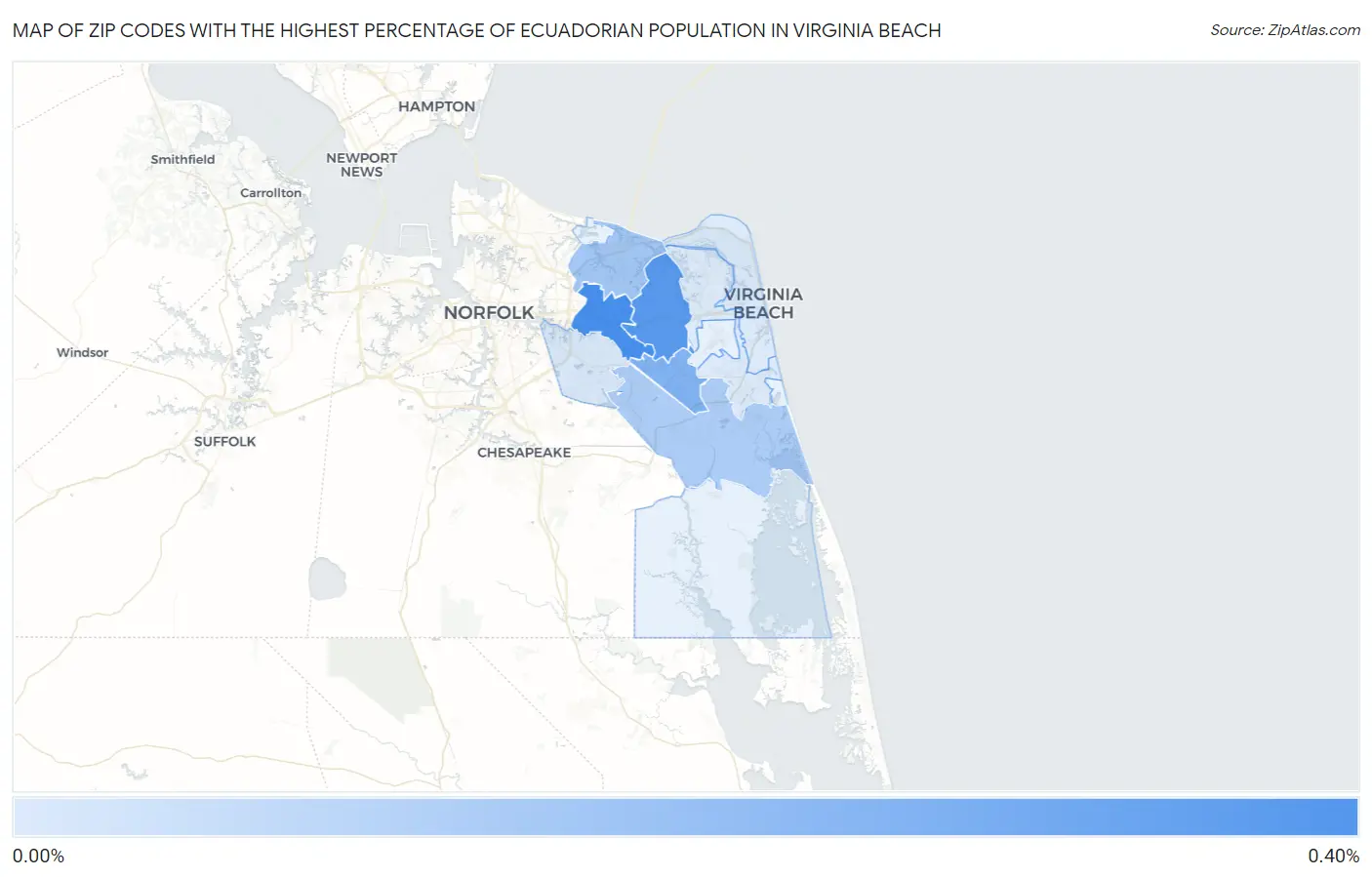 Zip Codes with the Highest Percentage of Ecuadorian Population in Virginia Beach Map