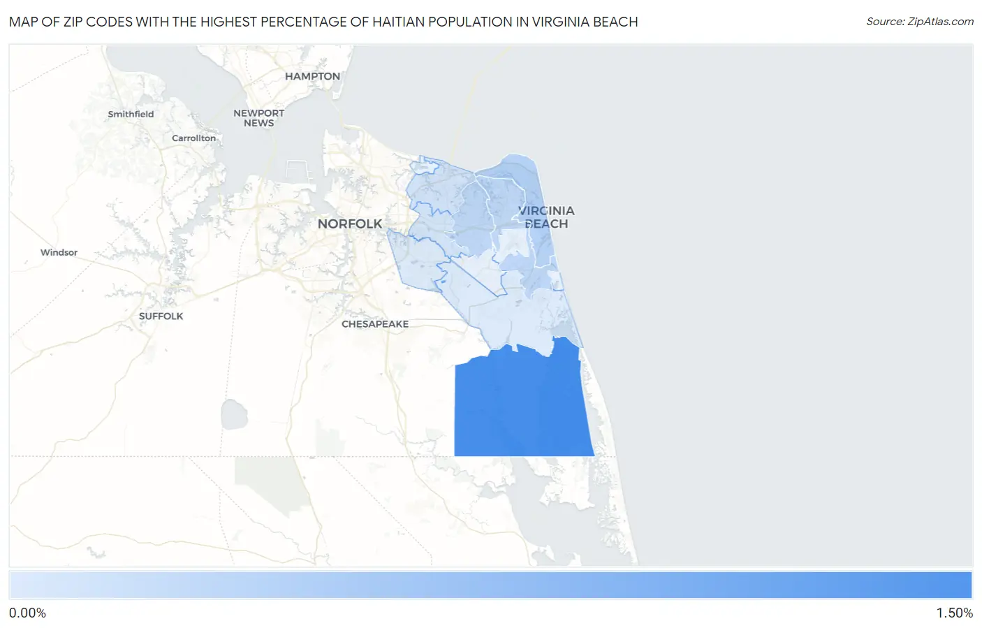 Zip Codes with the Highest Percentage of Haitian Population in Virginia Beach Map