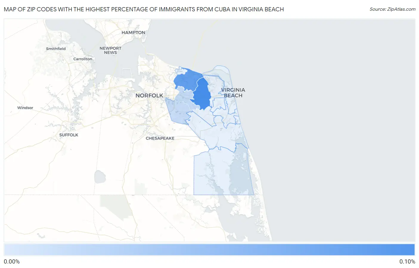 Zip Codes with the Highest Percentage of Immigrants from Cuba in Virginia Beach Map