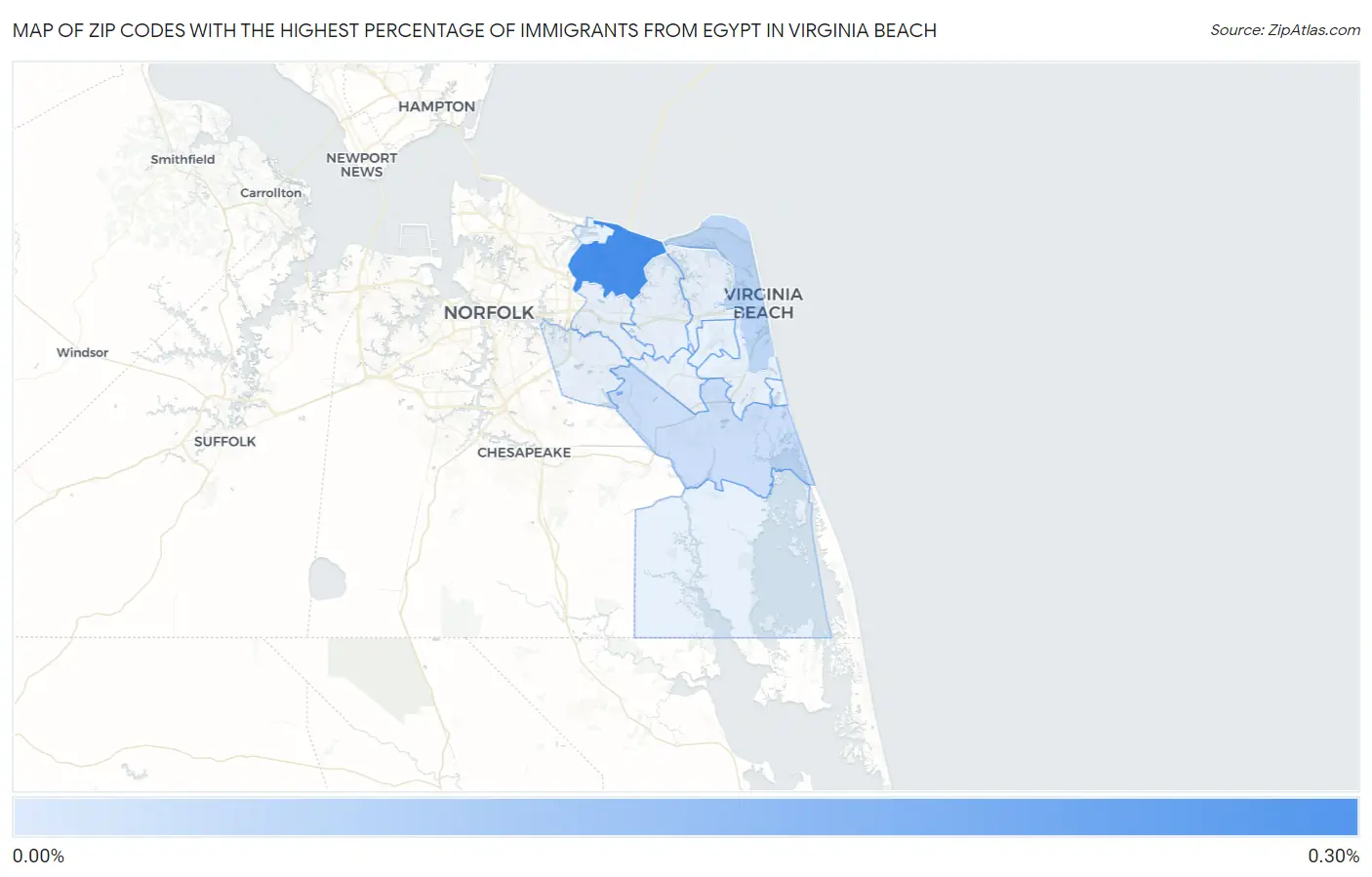 Zip Codes with the Highest Percentage of Immigrants from Egypt in Virginia Beach Map