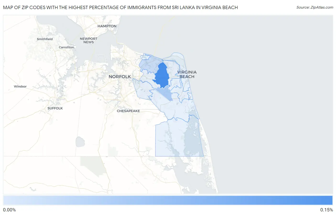 Zip Codes with the Highest Percentage of Immigrants from Sri Lanka in Virginia Beach Map