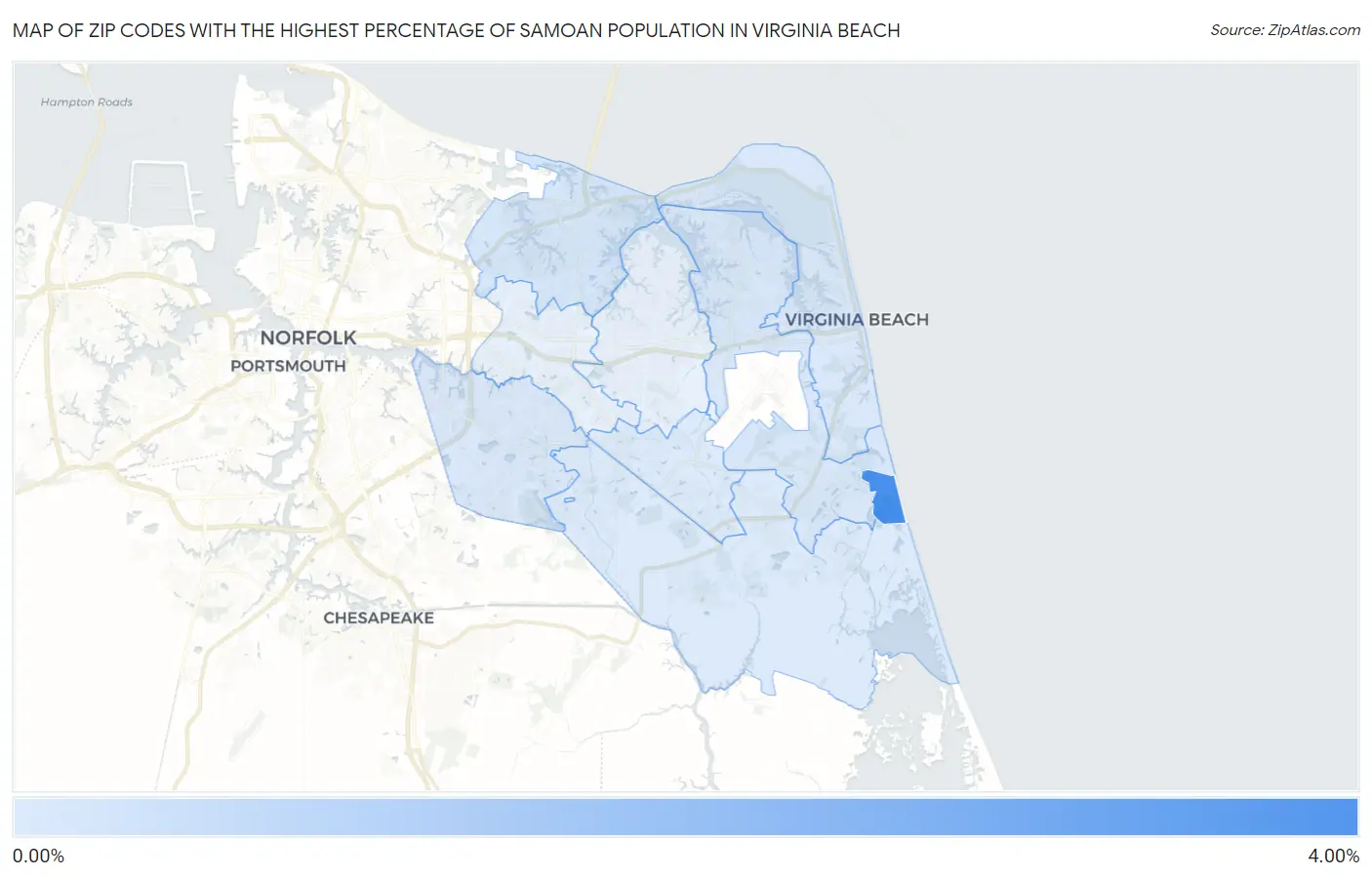 Zip Codes with the Highest Percentage of Samoan Population in Virginia Beach Map