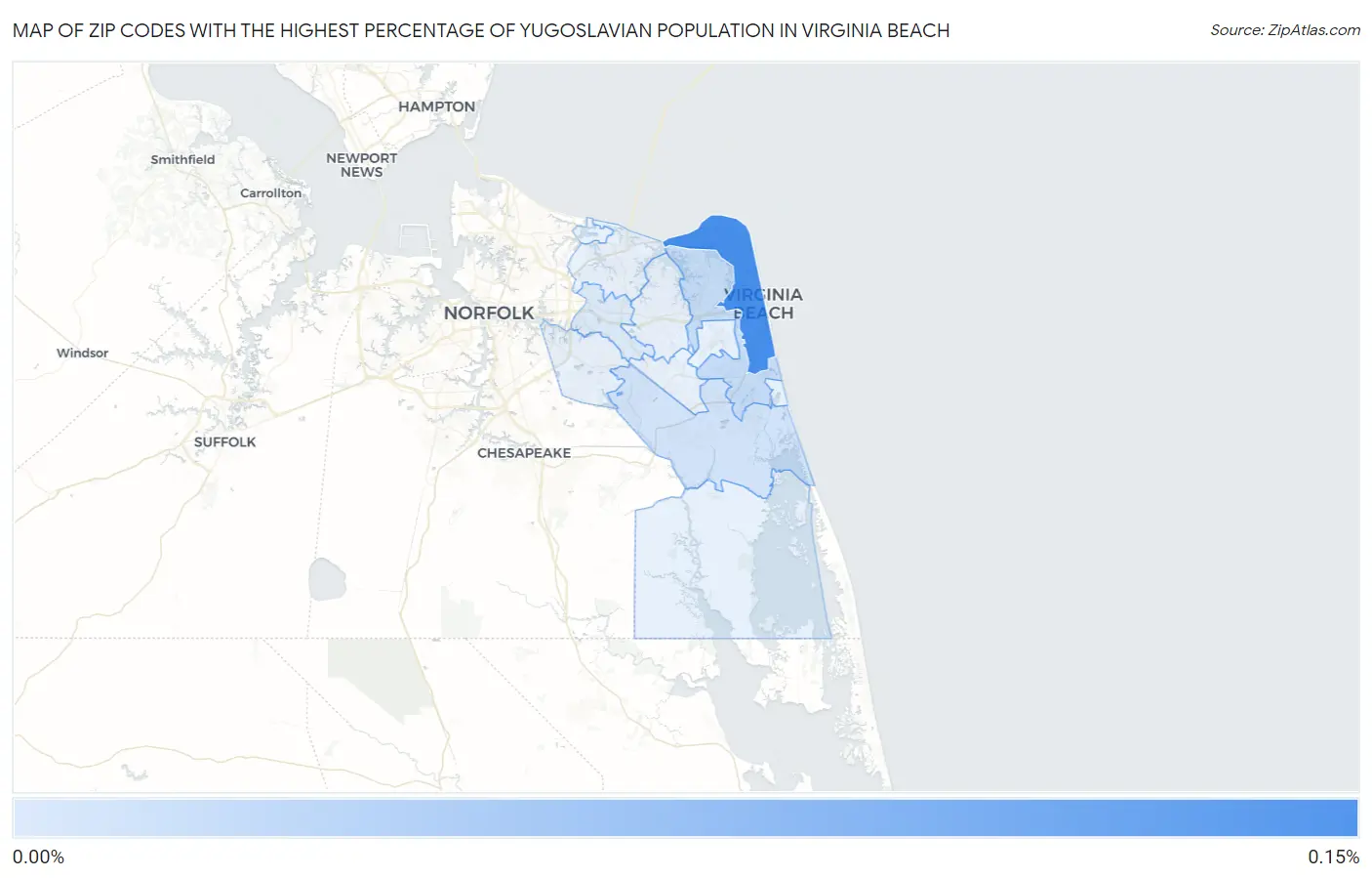 Zip Codes with the Highest Percentage of Yugoslavian Population in Virginia Beach Map