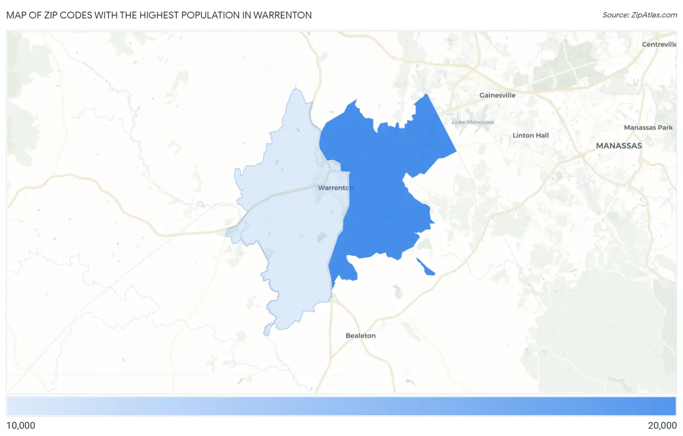 Zip Codes with the Highest Population in Warrenton Map