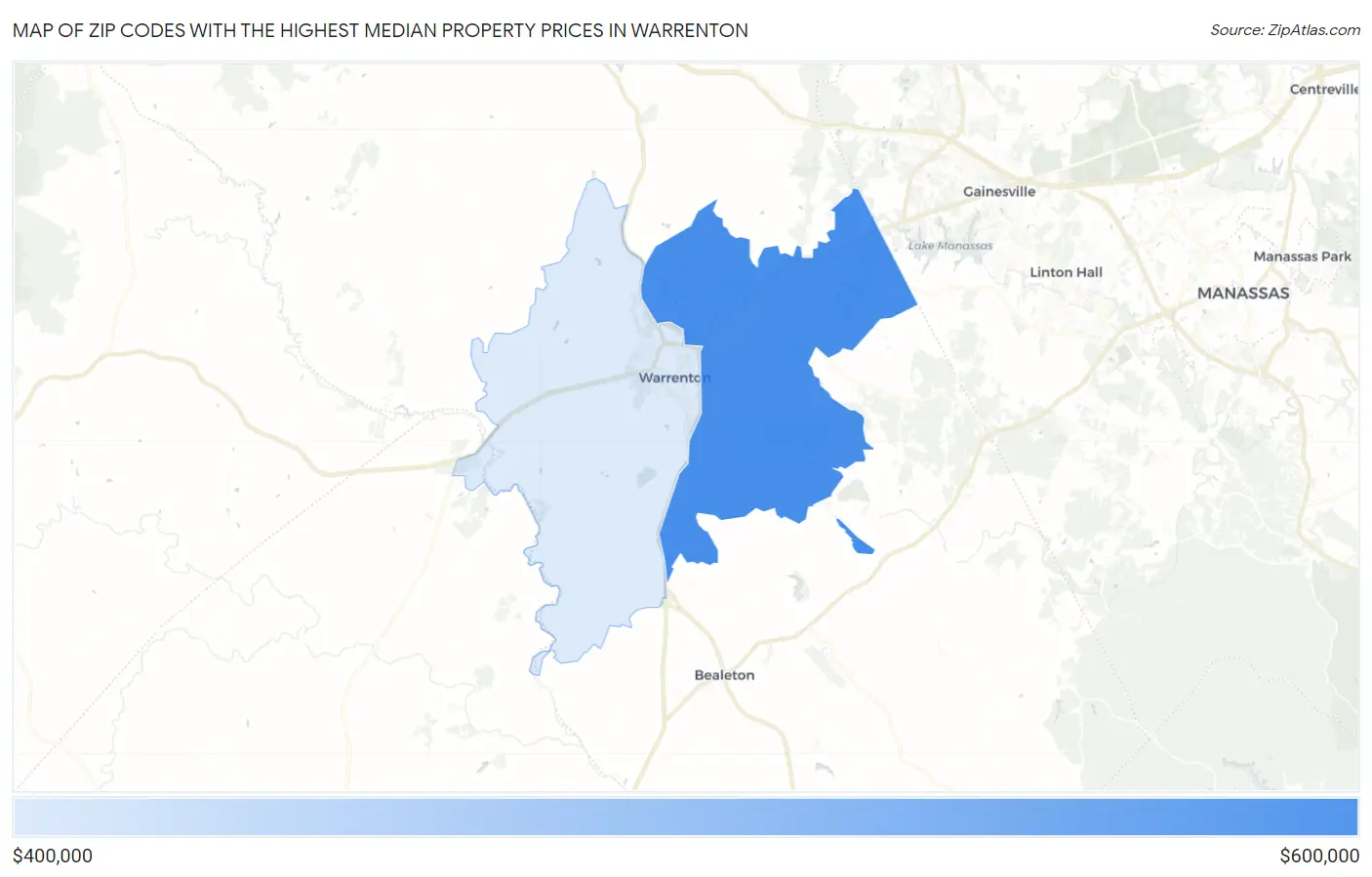Zip Codes with the Highest Median Property Prices in Warrenton Map