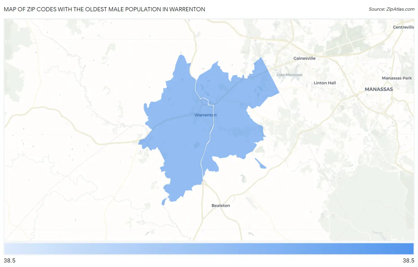 Zip Codes with the Oldest Male Population in Warrenton Map