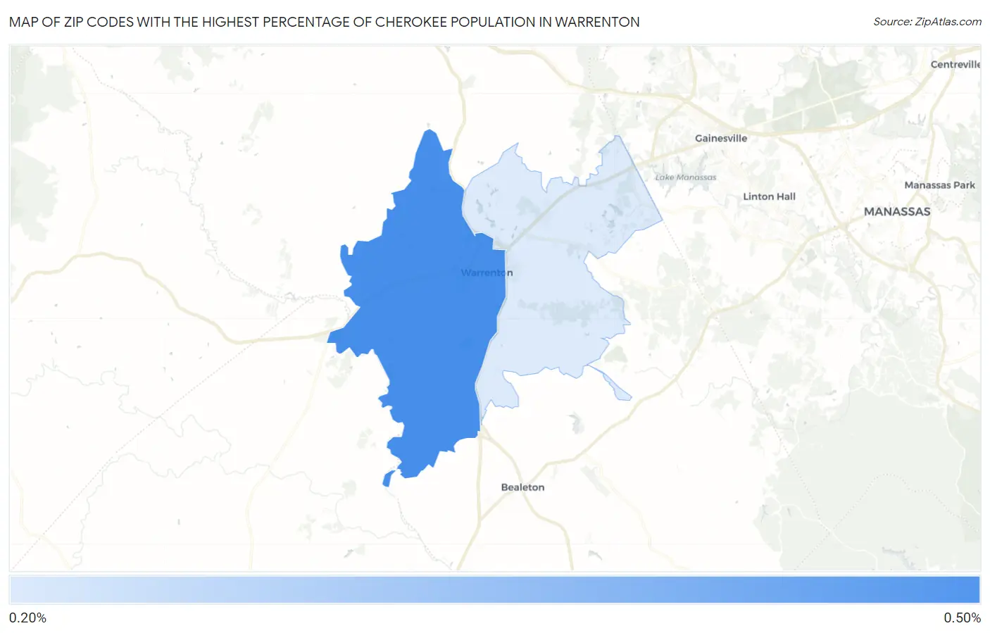 Zip Codes with the Highest Percentage of Cherokee Population in Warrenton Map