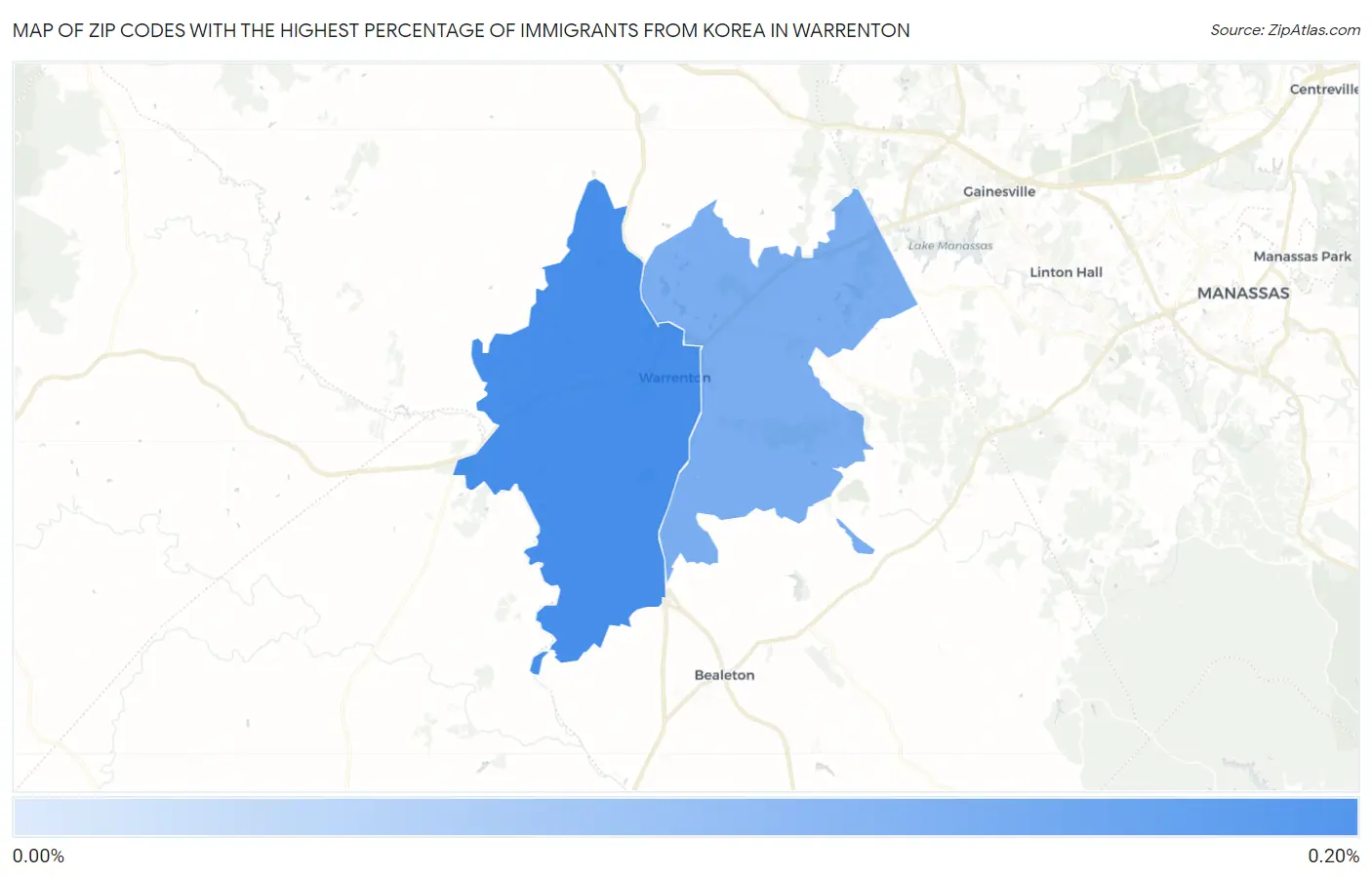 Zip Codes with the Highest Percentage of Immigrants from Korea in Warrenton Map